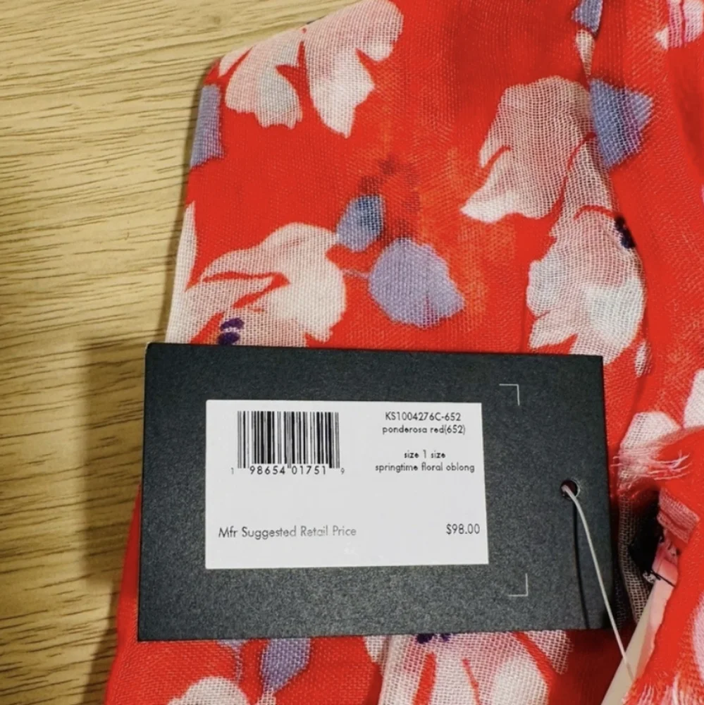 Kate Spade NY Springtime Floral Red Ponderosa Red Scarf - Picture 2 of 4